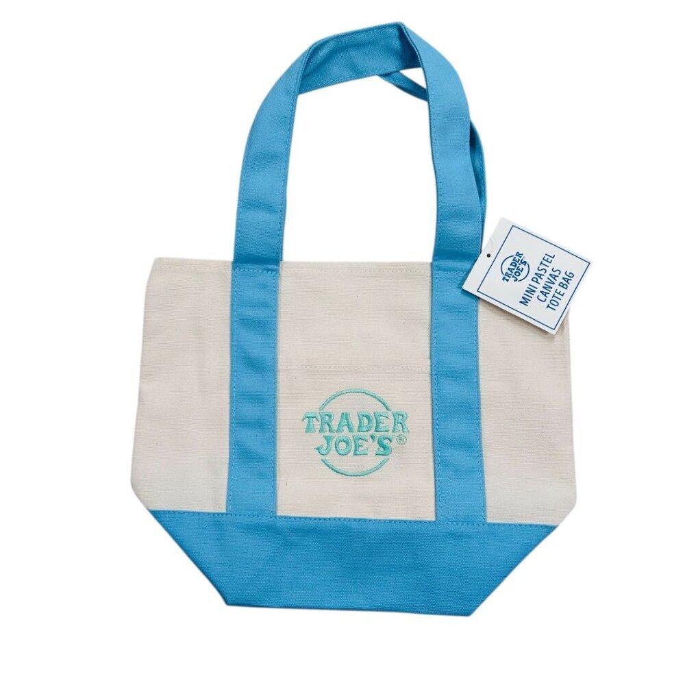 Trader Joe’s Canvas Mini Pastel Tote Bag Spring 2026 Limited Edition Pockets